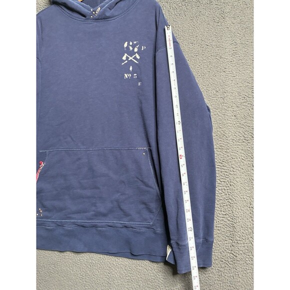 Polo Ralph Lauren Hoodie Mens 4XB Big Blue Sweatshirt Flag Patch Thermal Lined - Picture 13 of 16